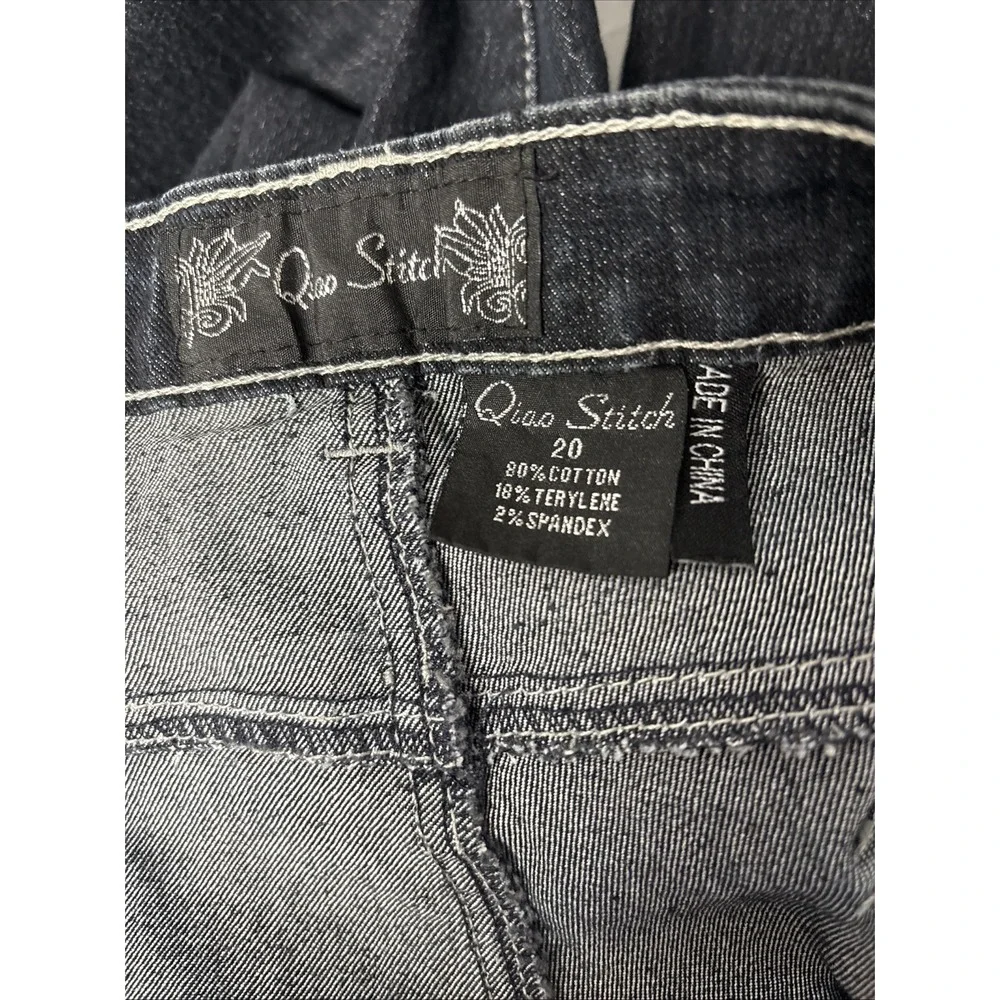 Qias Stitch - Jeans Women's Size 20 Black Denim Straight Leg Embroidery 40x30